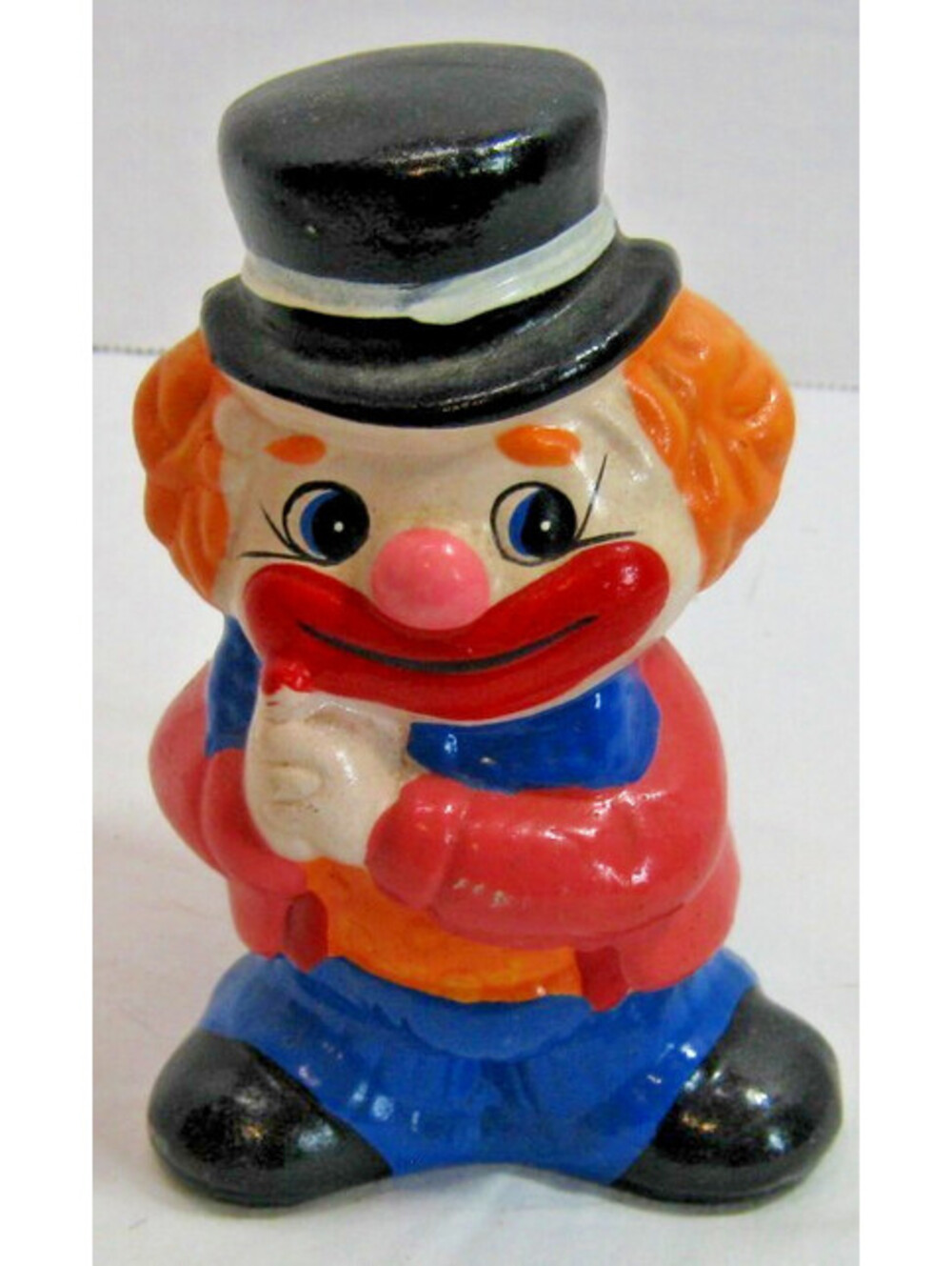 Vintage Clown Bank Chalkware Hand Painted Orange Hair Pink Jacket 6” No Stopper